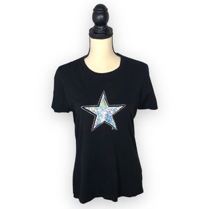 Port Authority Black Cotton Silver Sparkle Star Graphic Tee Size Medium
